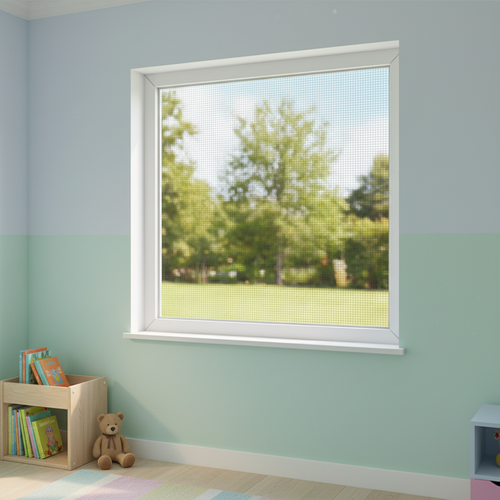 Square window screen in kids bedroom